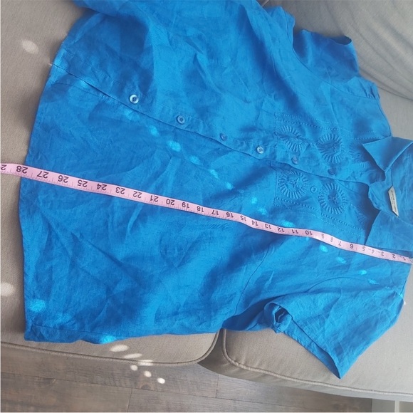 Ecologie linen top size 2X blue button down short sleeves collared shirt - Picture 10 of 11